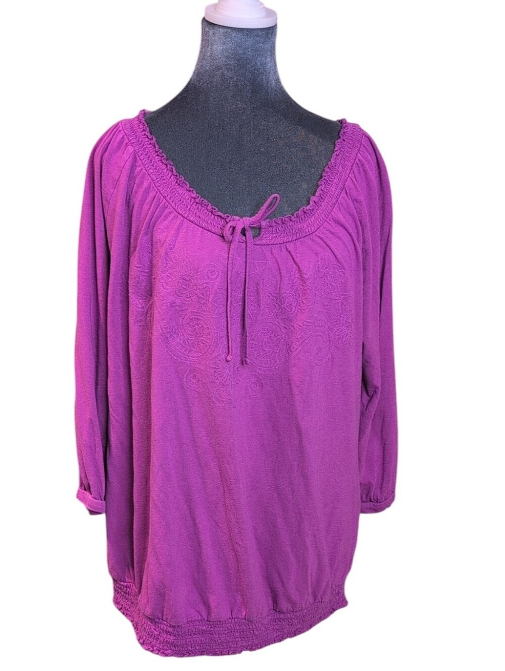 Lane Bryant Purple 3/4 Sleeve Top with Embroidered Floral Design Size 18-20